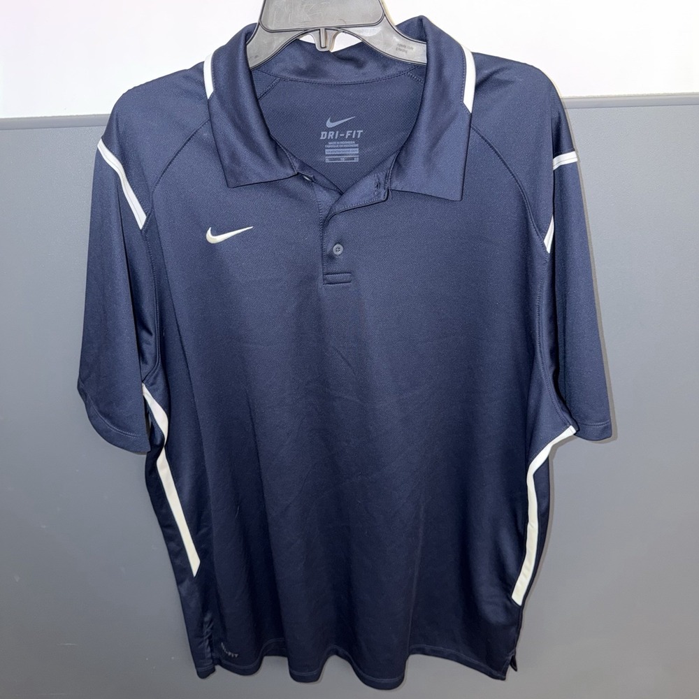 Nike Golf Dri Fit Polo Men's Size XL Navy Blue White Trim Athletic